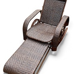 美品 アジアンテイスト 籐 ラタン 椅子 スライドオットマン マガジンラック付の画像