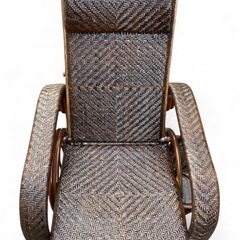 美品 アジアンテイスト 籐 ラタン 椅子 スライドオットマン マガジンラック付の画像