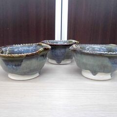 こぶし焼 小鉢 3個セット 初代 山岡三秋 こぶし窯 伝統工芸品 こぶし焼き 海鼠釉 こぶ志焼 北海道 苫小牧西店の画像