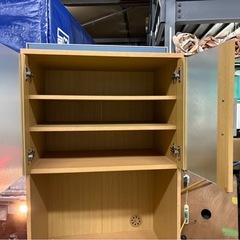 木目調 食器棚／カップボード ガラス扉付き 上下分割タイプ 高さ178cm の画像