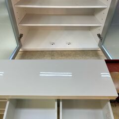 ニトリ バーカウンター パース2 横幅120cm 定価44900円 鏡面仕上げ 白 ホワイト 収納 カウンターテーブル★買取帝国 朝霞店の画像