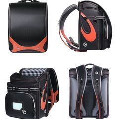 【新品】高級 男の子ランドセル サッカーモデル 大容量 軽量 6年保証 全国送料無料 スクールバック 小学生通学カバン ブラック×オレンジの画像