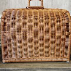 美品　ラタン　籐　ペットキャリーM　専用クッション付の画像