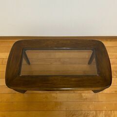 ローテーブル ガラス天板付 W約98cm D約57cm H約39cm 長机 座卓 ちゃぶ台の画像