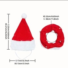 可愛いクリスマス帽子とベル付きカラーのペット用コスチュームセットの画像
