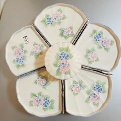 美濃焼 回転式 菓子器 6つ仕切り 陶器 小物入れ 花柄 レトロの画像