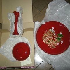 高杯　円形　 朱　 ひな道具　ひな飾り　手毬柄　菓子器　 祝高杯　 茶道具　箱あり　の画像