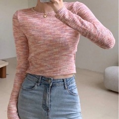 シーインshein ピンク系 ニットセーター ショート丈　JP-Mの画像