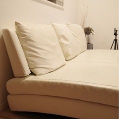 L字ソファ　フェイクレザー/アイボリーの画像