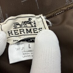 HERMES エルメス メンズ 水着 競泳水着 競パン ブラウン 総柄 ロゴ入り サイズL 正規品の画像