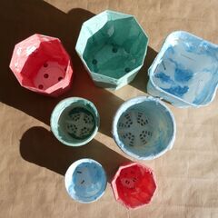 デコパージュ鉢　プラスチック　植木鉢　2号　2.5号　3号　パステルカラー　7個の画像