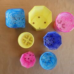 色付け鉢　プラスチック　植木鉢　2号　2.5号　3号　ピンク　水色　黄　青　7個の画像