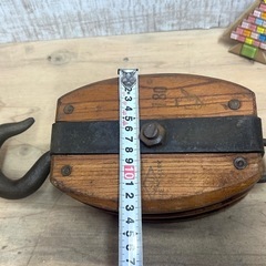 アンティーク　木製滑車　S.U  180◆2連　レトロ◆ガーデニング・インテリアにの画像