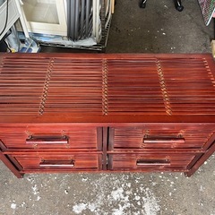 かわいい！ アジアン風 バンブーチェスト 2段 ラタンチェスト 衣類収納 収納家具 籐 引出し4杯 中古品 ③の画像