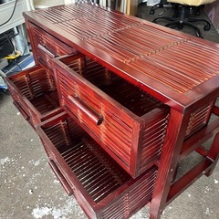 かわいい！ アジアン風 バンブーチェスト 2段 ラタンチェスト 衣類収納 収納家具 籐 引出し4杯 中古品 ③の画像