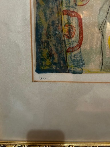 額装 絵画／道化（ピエロ）モチーフ 版画作品（HC表記・サインあり）
