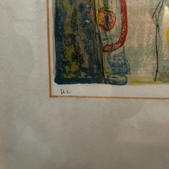 額装 絵画／道化（ピエロ）モチーフ 版画作品（HC表記・サインあり）の画像