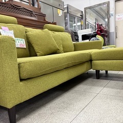 【リユースマン倉敷】3人掛け カウチソファ クッション＆オットマン付きの画像