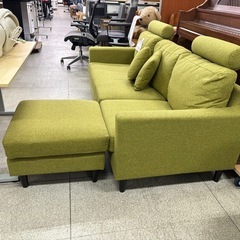 【リユースマン倉敷】3人掛け カウチソファ クッション＆オットマン付きの画像
