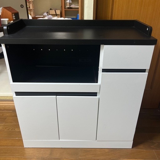 LOWYAロウヤ 90cm コンセント付レンジ台 ミドルタイプ キャビネット モノトーン