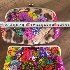昭和レトロ　ハンドメイド　ハンドメイドバッグ　化粧ポーチ　レトロポップ　ヴィンテージ生地　レトロフラワー　長財布　ハンドメイドポーチ　雑貨　の画像