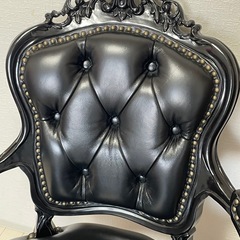 定価54,800円✨美品✨アンティーク調 ロココ調 本革デスクチェア 黒 引き取り限定の画像