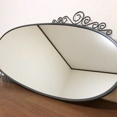 イケア EKNE 大型全身ミラー 楕円形 IKEA エクーネ美品 飛散防止フィルム貼り全身鏡 オーパルミラー 縦・横取付可能 エレガント調フレームの画像