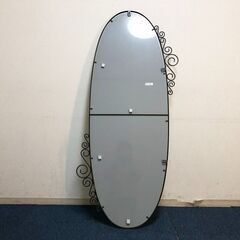 イケア EKNE 大型全身ミラー 楕円形 IKEA エクーネ美品 飛散防止フィルム貼り全身鏡 オーパルミラー 縦・横取付可能 エレガント調フレームの画像