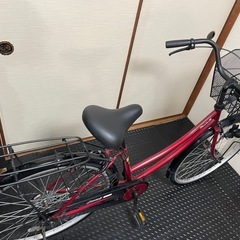受付中【しっかり整備済み】26インチ変速なし鍵2本LEDライト　ボルドー色の自転車の画像
