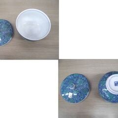 未使用保管品 庫山窯 茶味清風 5客セット 緑彩更紗 蓋付煎茶揃 前畑陶器 桐箱入り 苫小牧西店の画像