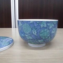 未使用保管品 庫山窯 茶味清風 5客セット 緑彩更紗 蓋付煎茶揃 前畑陶器 桐箱入り 苫小牧西店の画像