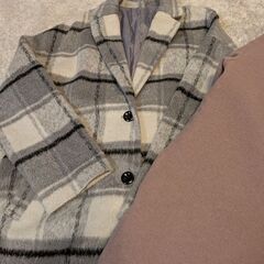 くすみピンク　グレーチェック　ロングコート2枚の画像