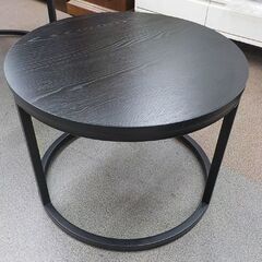 円形 ネストテーブル 木目調天板 ブラック 直径70/50㎝ センターテーブル サイドテーブル ソファテーブル　西岡店 の画像