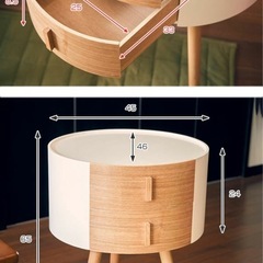 サイドテーブル 引き出し付き 丸型 木製 高さ65cm テーブル の画像