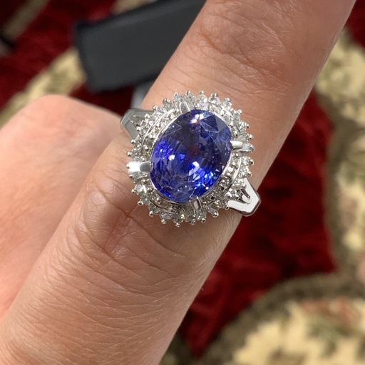 Pt900 サファイア4ct ダイヤ0.6ct　8.4g 約13号　ソーティング付