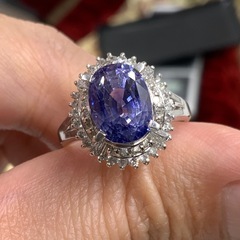 Pt900 サファイア4ct ダイヤ0.6ct　8.4g 約13号　ソーティング付の画像