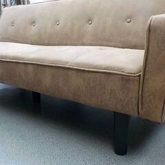 ソファベッド スエード調 キャメルブラウン 幅190㎝ リクライニングソファ 3人掛けソファ ヴィンテージ風 3Pソファ　西岡店の画像