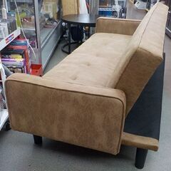 ソファベッド スエード調 キャメルブラウン 幅190㎝ リクライニングソファ 3人掛けソファ ヴィンテージ風 3Pソファ　西岡店の画像