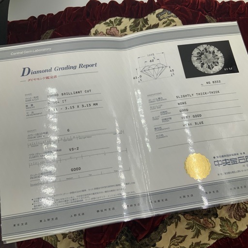 K18 ダイヤモンドリング　0.5ct 0.3ct 2.9g 約11号　鑑定書　鑑別書付