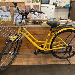 【前後タイヤ・チューブ新品！】 LEDオートライト　6段変速　26インチ自転車　イエローの画像