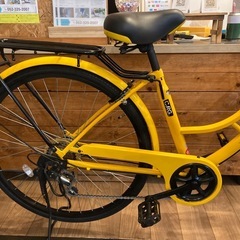 【前後タイヤ・チューブ新品！】 LEDオートライト　6段変速　26インチ自転車　イエローの画像