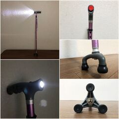 COMF-S-SHARE ステッキ 高輝度LED照明付き杖ピンク【日本正規品】多点杖３本脚 伸縮式9段階調整 折り畳み式 WELLNESS CANE SERIESの画像