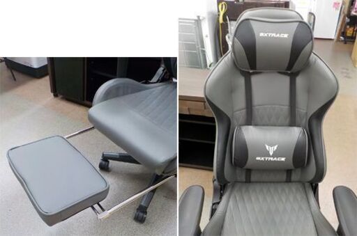 GXTRACE ゲーミングチェア ハイバック オットマン付き グレー 昇降・リクライニング ワークチェア　西岡店