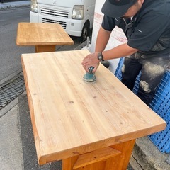 【✨研磨再塗装品✨】テーブル&チェア2脚セットの画像