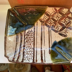 奥村松子　作家物　☆☆　織部　四方皿　23x20x高さ4.5cm　☆☆　の画像