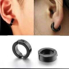 ステンレス製/両耳用イヤーカフ（新品）ブラックの画像