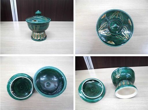 瑞山造 三具足 加賀瑞山造 萬古焼 香炉、燭台、花立の一揃 茶道 裏千家 茶席 共箱付 中古 茶道具 苫小牧西店