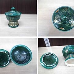 瑞山造 三具足 加賀瑞山造 萬古焼 香炉、燭台、花立の一揃 茶道 裏千家 茶席 共箱付 中古 茶道具 苫小牧西店の画像