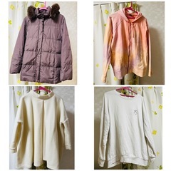 今月中処分予定最終価格(レディースウェア4点セット)①ダウンコート②パーカー③未使用長袖プルオーバー④ミッフィー白トレーナーの画像