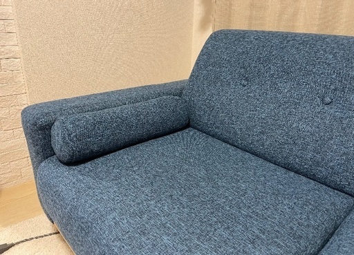 2人掛け 天然木脚ソファ：インディゴブルー